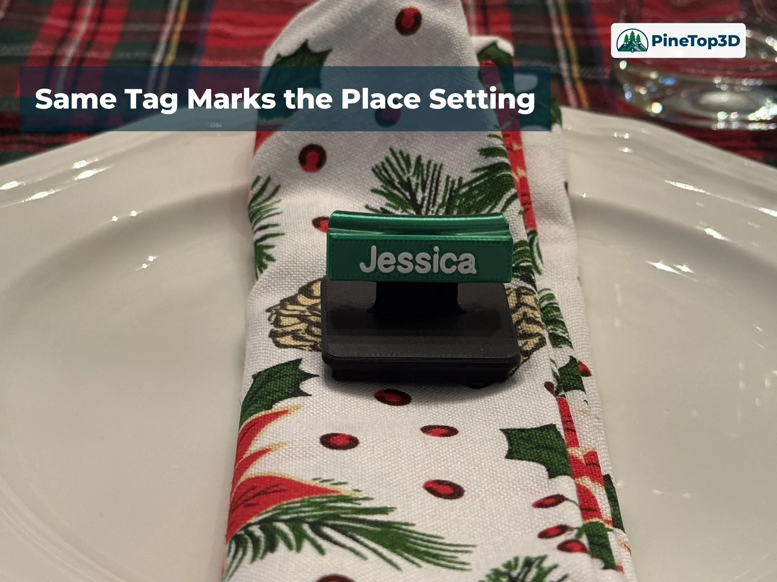 The same name tag slid into a place-setting holder at the table