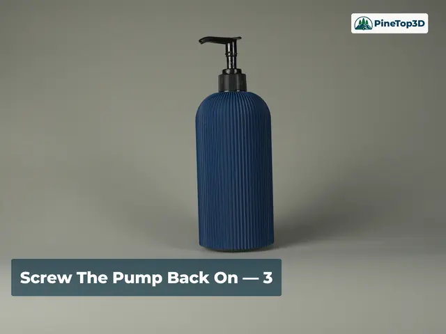 Step 3 — the finished Dark Blue covered bottle with the pump screwed back on