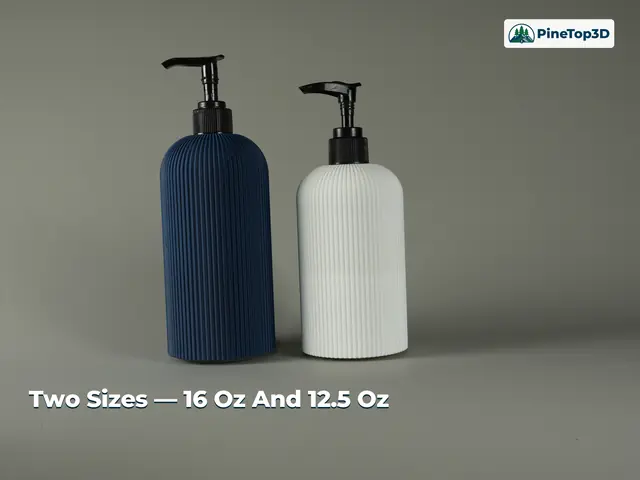 Two sizes — 16 oz in dark blue and 12.5 oz in white