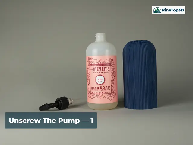 Step 1 — the pump unscrewed and set beside a labeled bottle, with the Dark Blue cover standing next to it