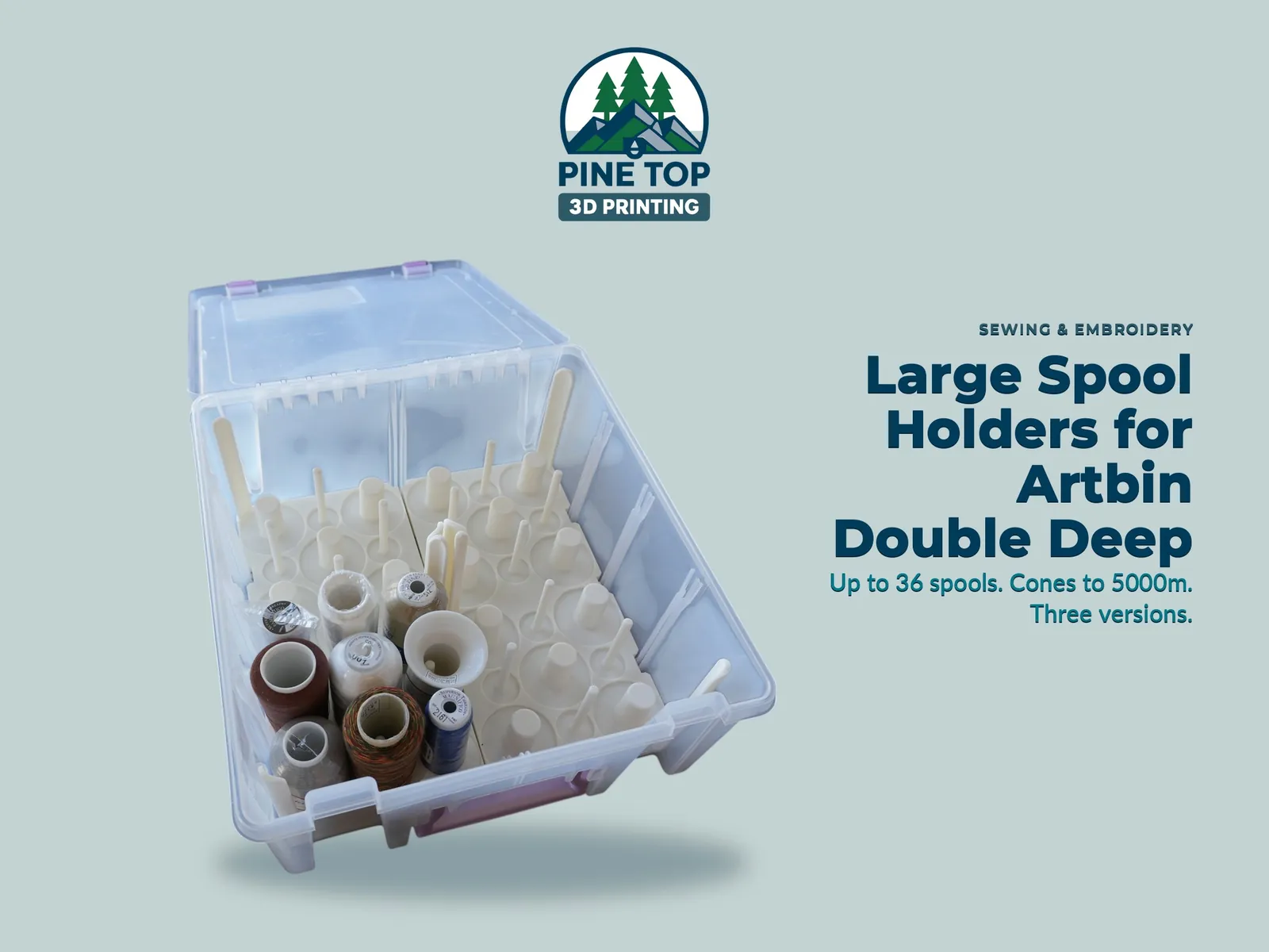 Large spool holders loaded in ArtBin Super Satchel Double Deep boxes
