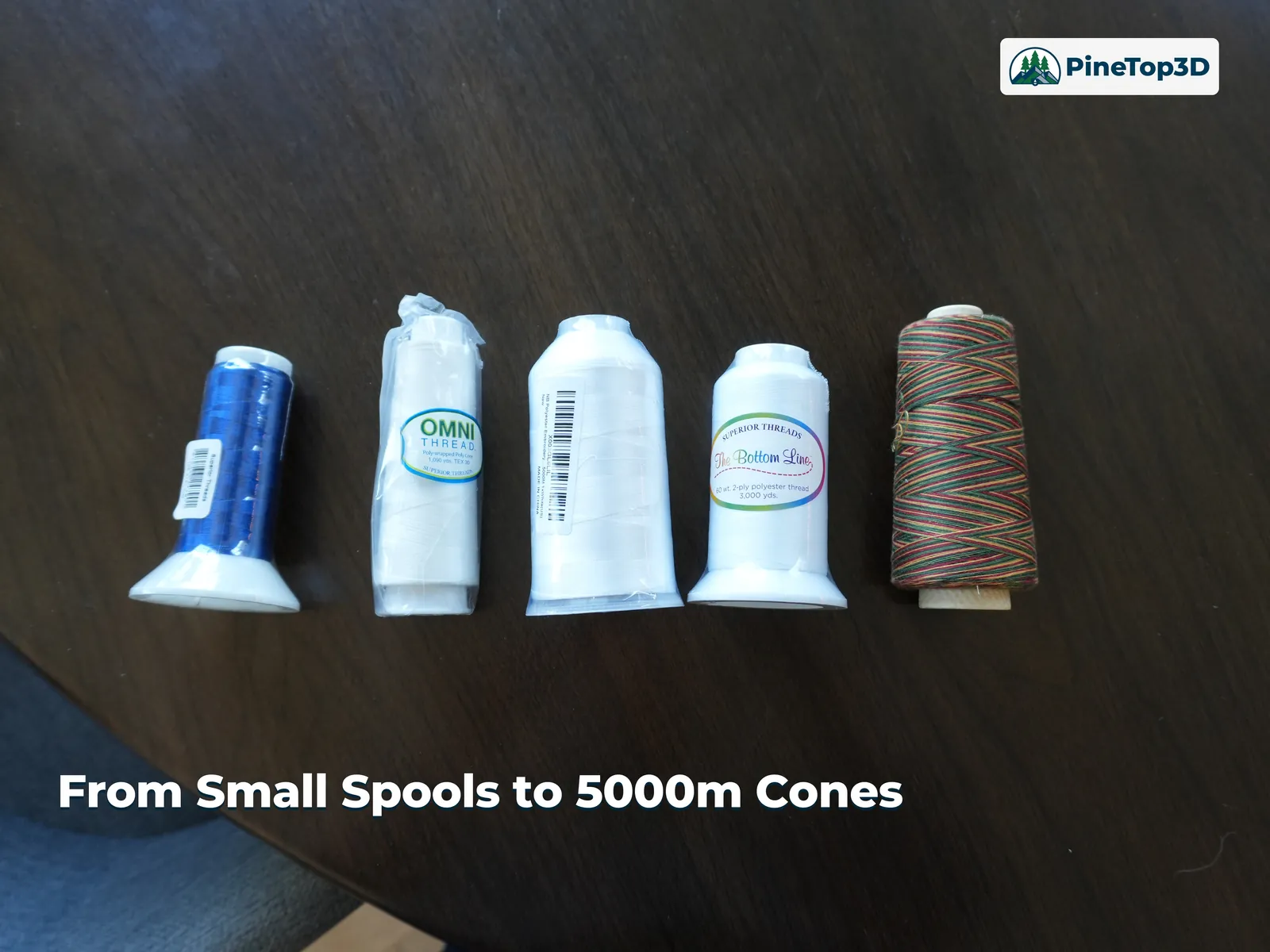 The range of spool sizes the design had to accommodate, from small spools to 5000-meter cones