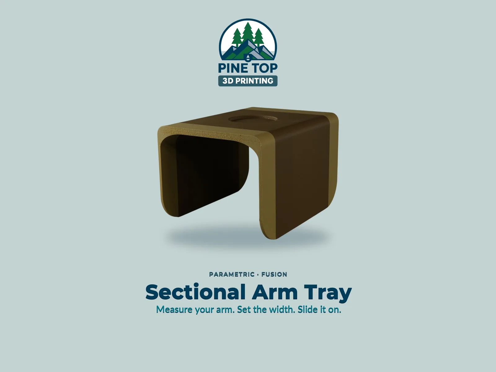 Branded product shot of the two-tone Sectional Arm Tray — Birch bands at each end of a Black Walnut body — on a pale background