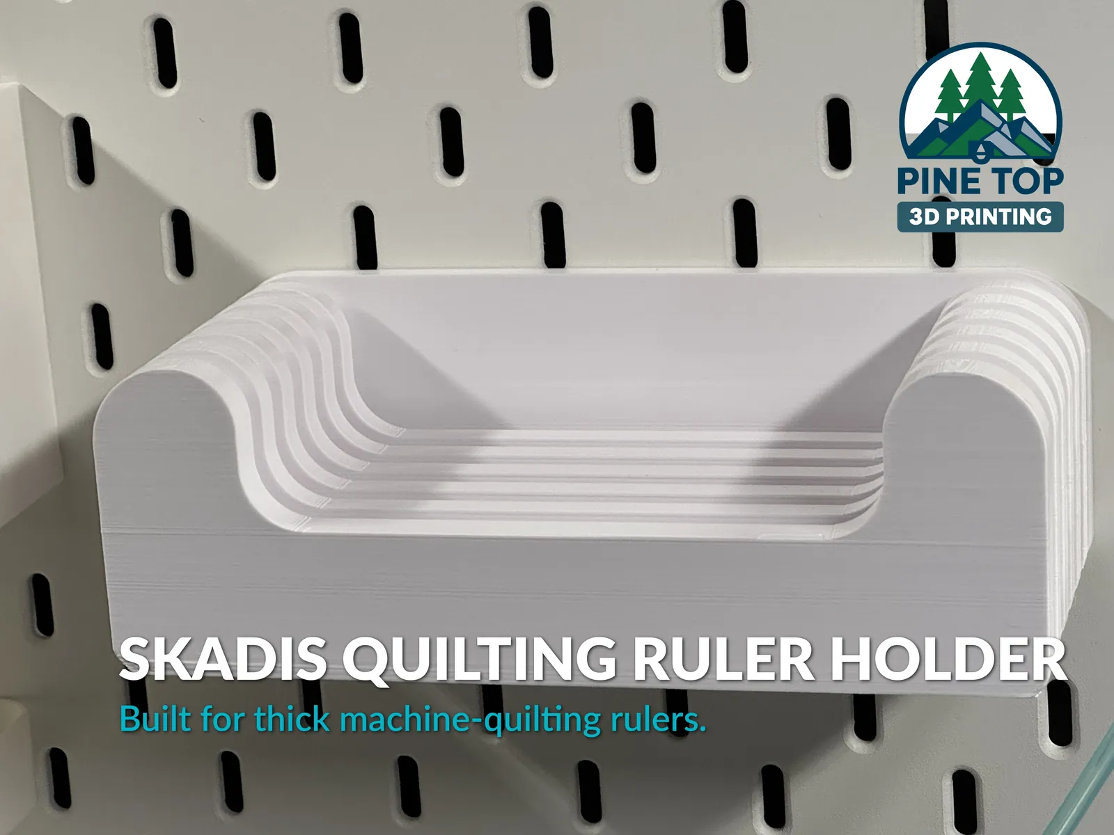 Skadis Machine Quilting Ruler Holder loaded with thick machine-quilting rulers on an IKEA Skadis pegboard