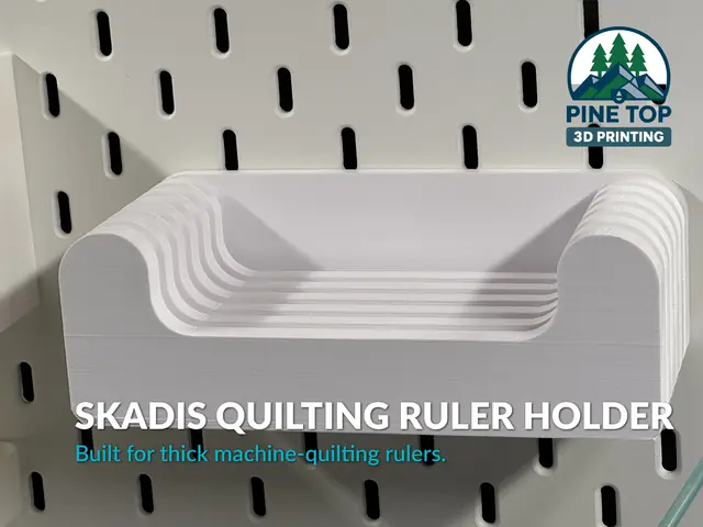 Skadis Machine Quilting Ruler Holder loaded with thick machine-quilting rulers on an IKEA Skadis pegboard