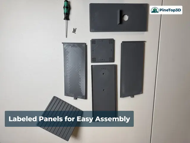 Labeled panels laid out for assembly