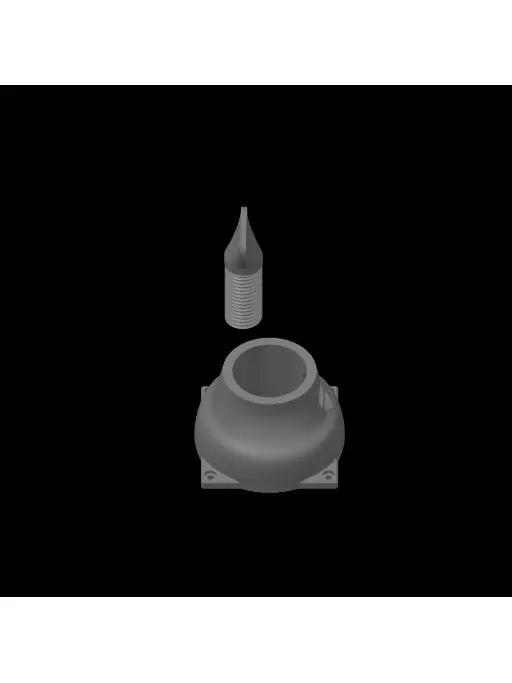 Render of the printed pole-mount bracket and its printed clamp screw